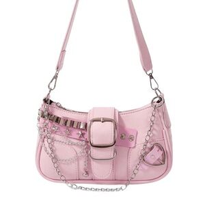 Y2K Feminine Women's Pink Buckle Chain Shoulder Bag